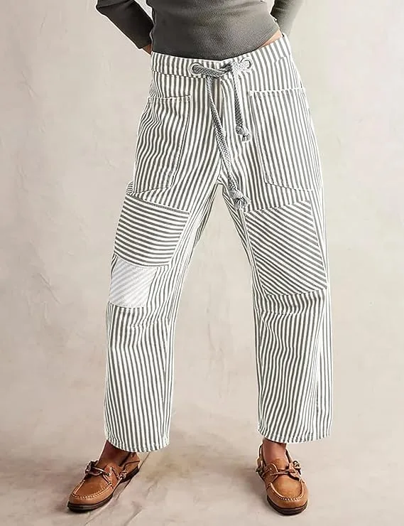 Женские полосатые джинсы low rise baggy barrel с широкими штанинами — фото 4