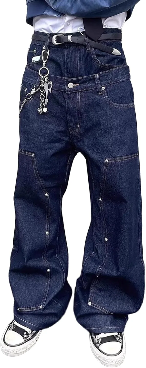 Джинсы двойная талия, Dark Blue