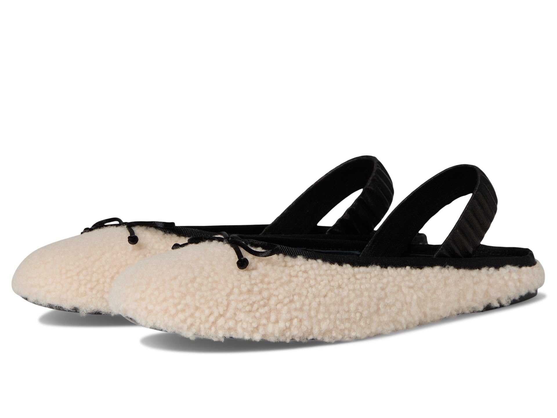 Балетки Stuart Weitzman Prima Bow Shearling Slingback, цвет Natural/Black