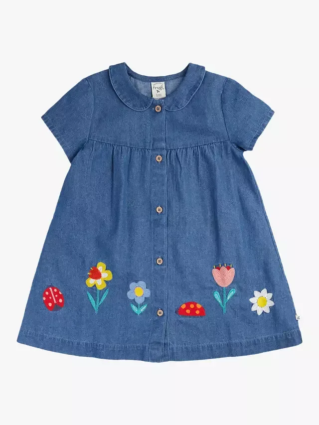 Детское джинсовое платье с вышивкой розмарина, джинсовая ткань/цветы Frugi
