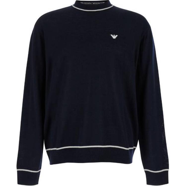 Джемпер из чистой шерсти с жаккардовым логотипом EMPORIO ARMANI, синий — фото 3
