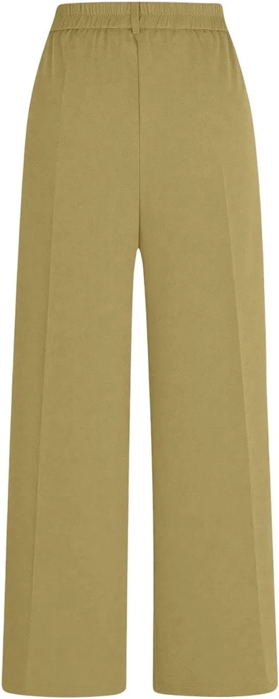 Женские брюки прямого кроя, высокая талия, с карманами, Generic, Khaki — фото 4
