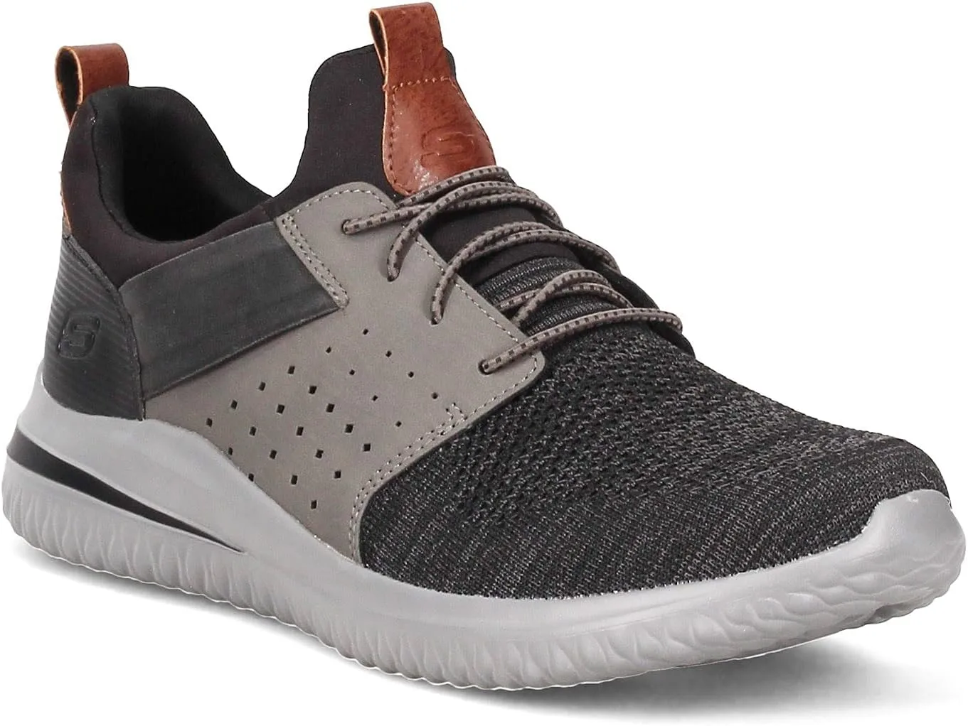 Мужские походные кроссовки Skechers с вязаным верхом и шнуровкой на резинке, черный/серый — фото 3
