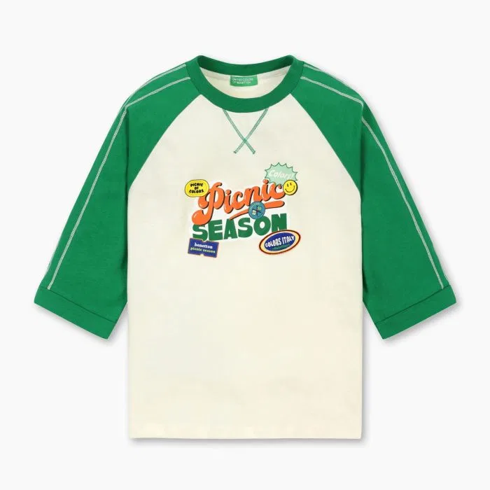 Детская футболка Color Pop 3/4 длины зелёная от Benetton Kids