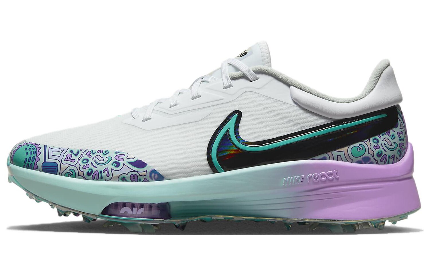 Кроссовки для гольфа Nike Air Zoom Infinity унисекс, Белый, зеленый и фиолетовый