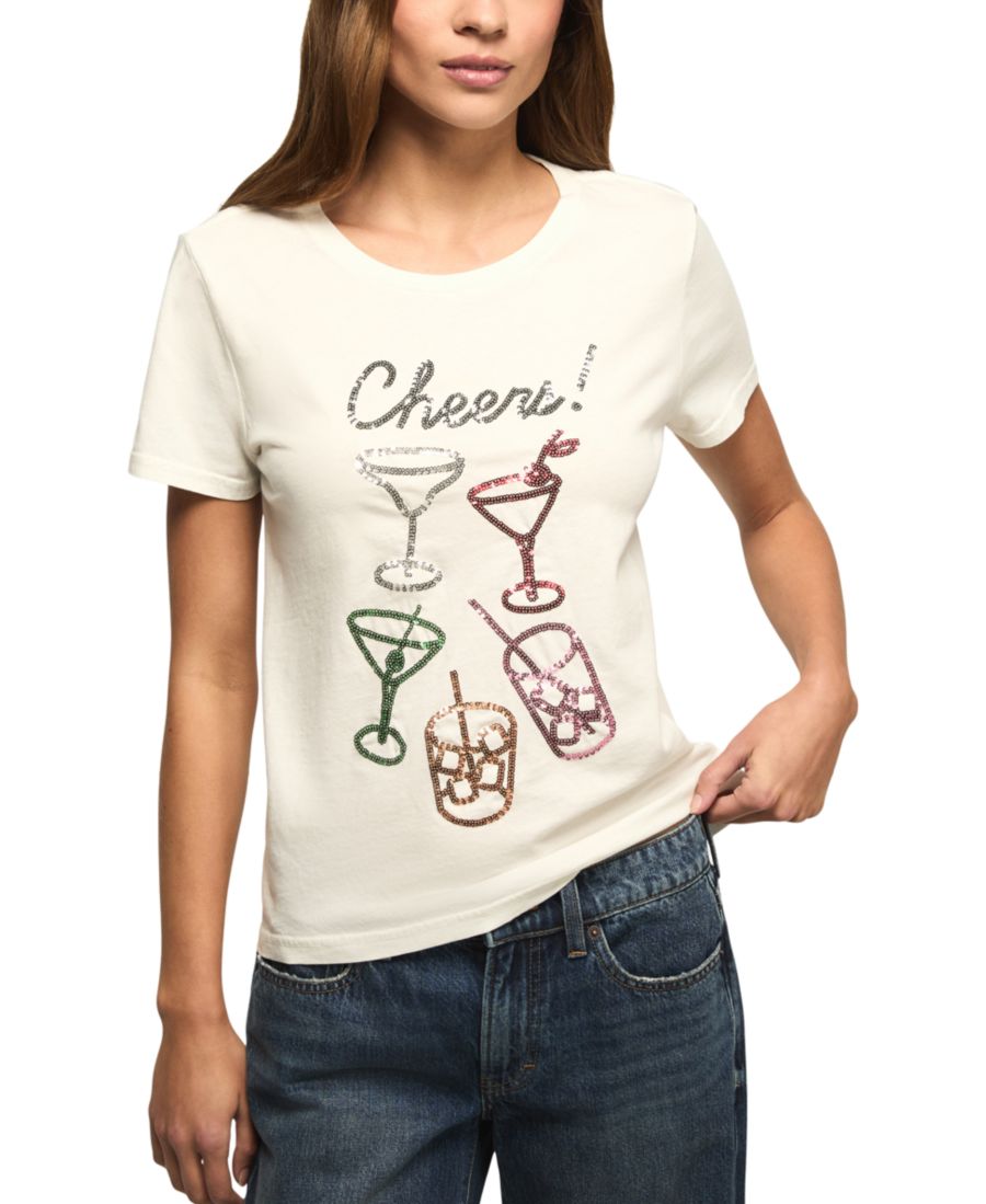 

Женская классическая футболка с круглым вырезом и изображением очков для болельщиц Lucky Brand, Bright White, Белый, Женская классическая футболка с круглым вырезом и изображением очков для болельщиц Lucky Brand, Bright White