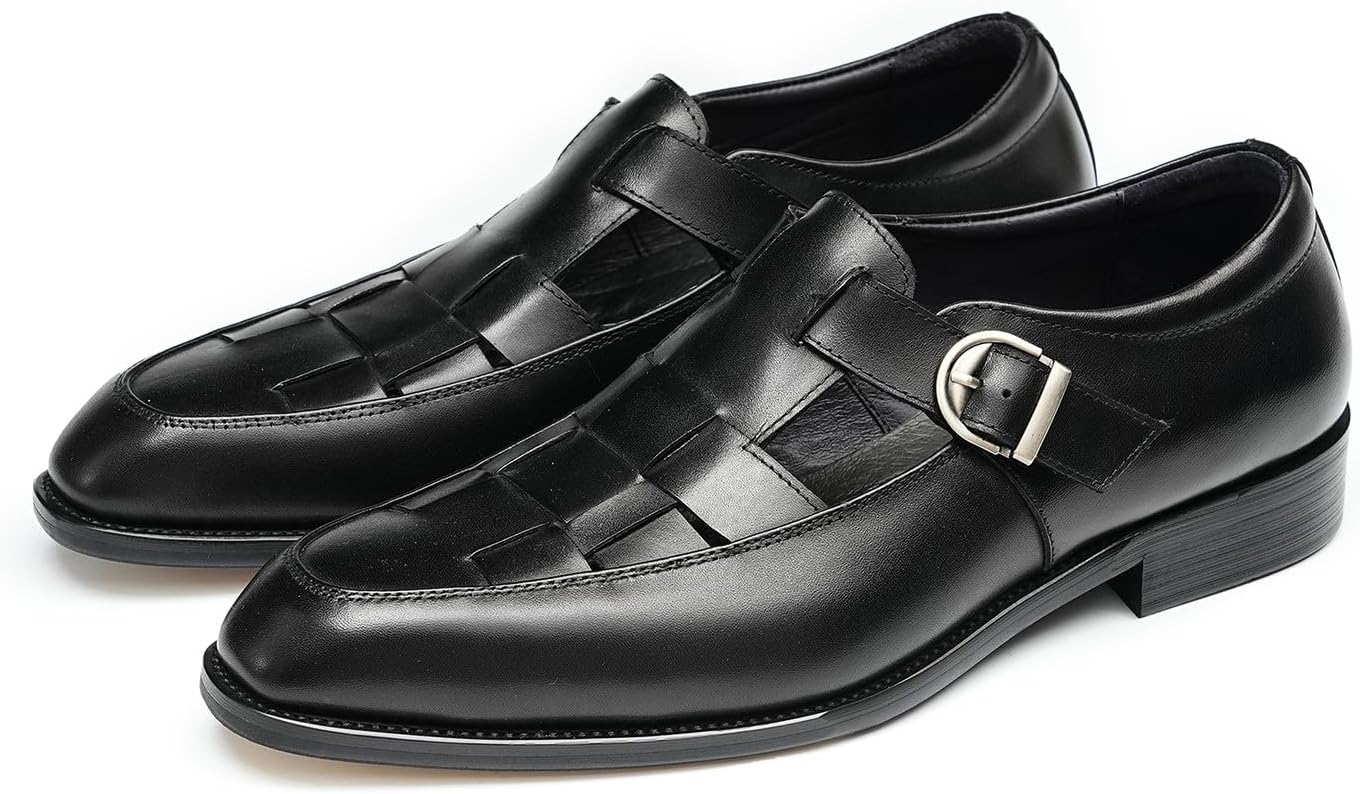 

Мужские кожаные сандалии Santimon, Удобная закрытая обувь для делового повседневного стиля, с регулировкой пряжки, летние тапочки широкого размера, черный