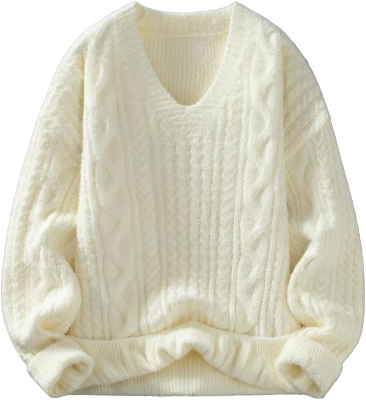 

Мужской свитер Cambkatl с V-образным вырезом, уютный, свободного кроя, с косой вязкой