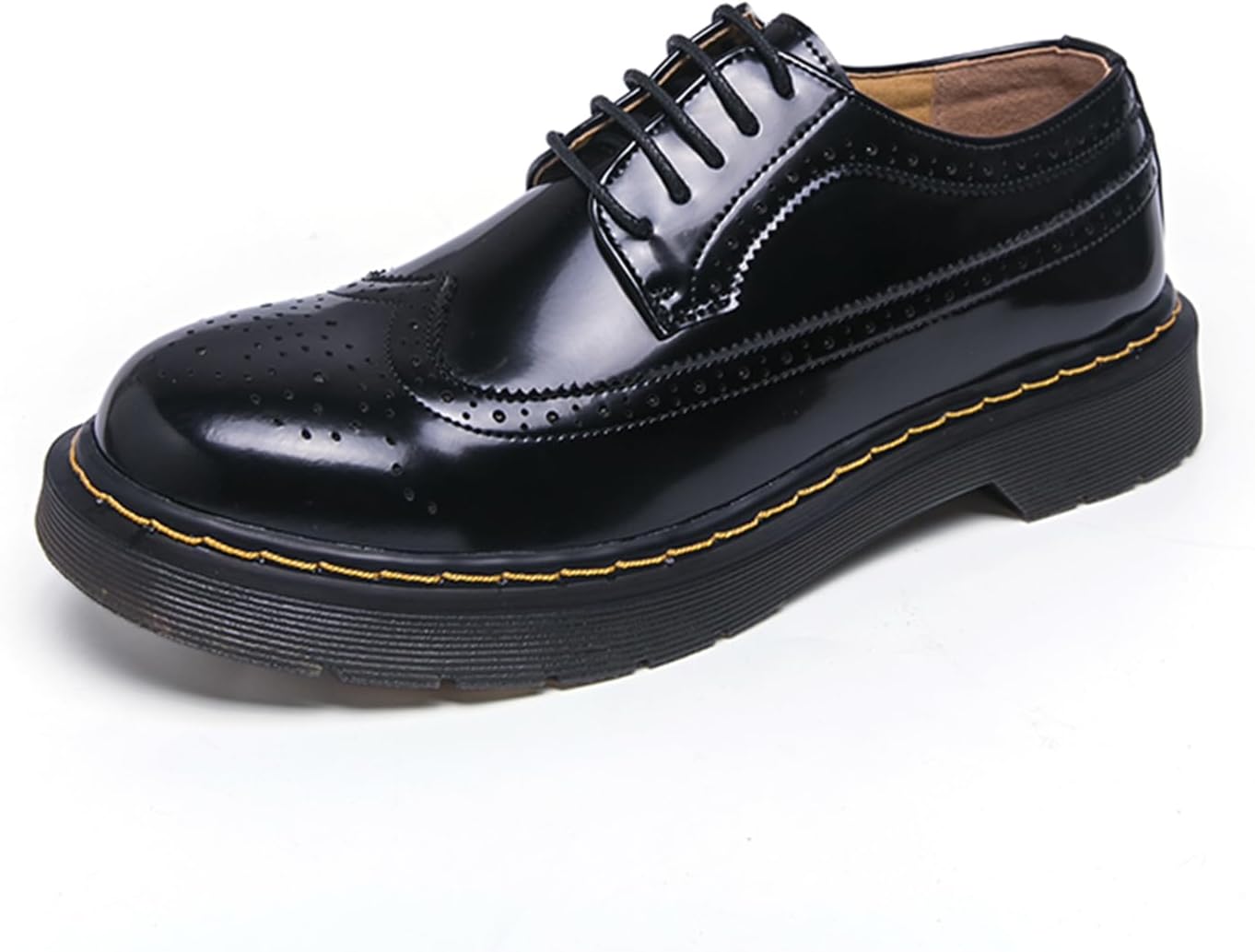 

Мужские блестящие кожаные броги с шнуровкой, оксфорды, нескользящие, с массивной платформой, с круглым носком, формальная обувь, дерби для свадеб, деловых встреч, повседневной носки, встреч с друзьями и особых случаев Psieicwm, черный
