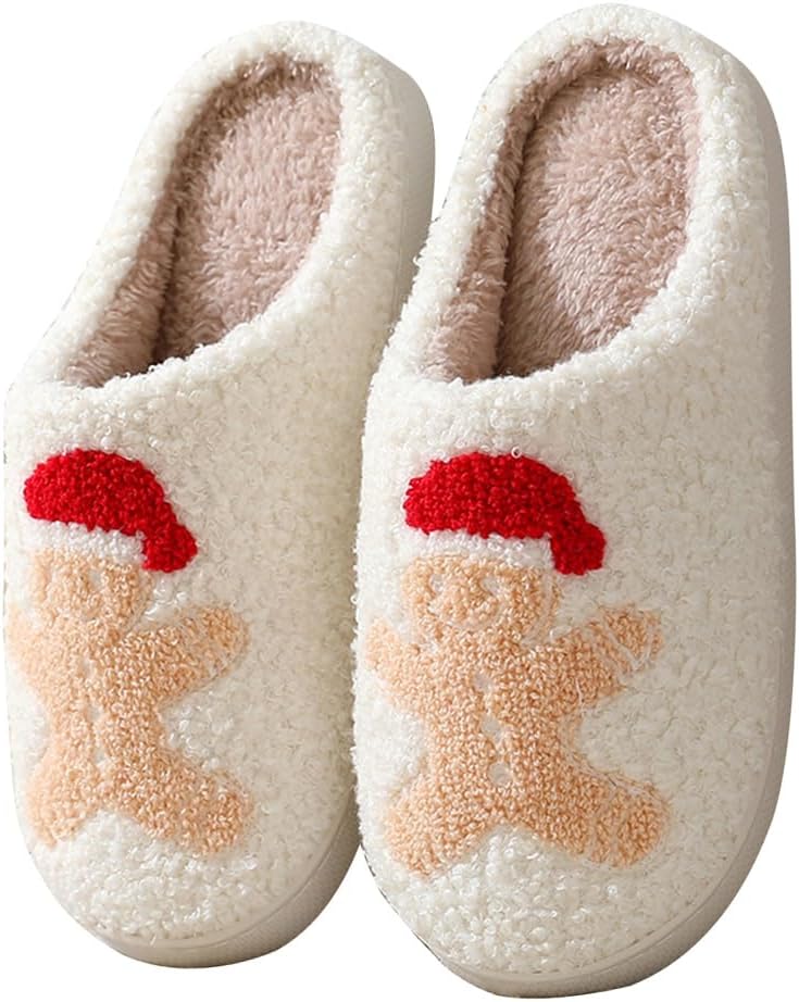 

Рождественские тапочки для женщин и мужчин, милые с оленями, уютные пушистые, с веселым Санта-Клаусом, лосем, имбирным пряником, для дома зимой, теплые для спальни, праздничные стильные тапочки, рождественский подарок Bibholy, белый