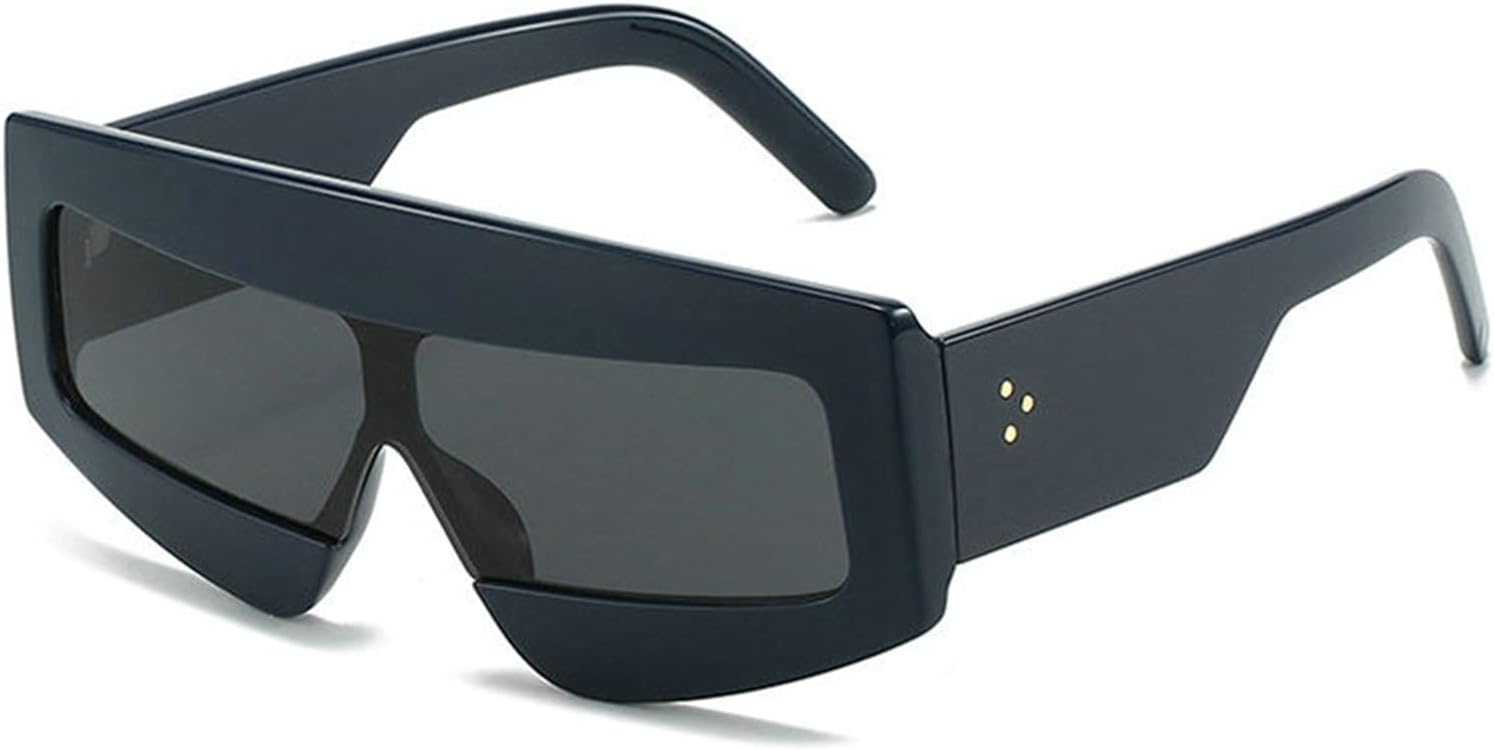 

COTIA Модные солнцезащитные очки квадратной формы для женщин, винтажные, с большой оправой, увеличенные, с защитой от УФ-излучения UV400, мужские цельные солнцезащитные очки с заклепками, Blue