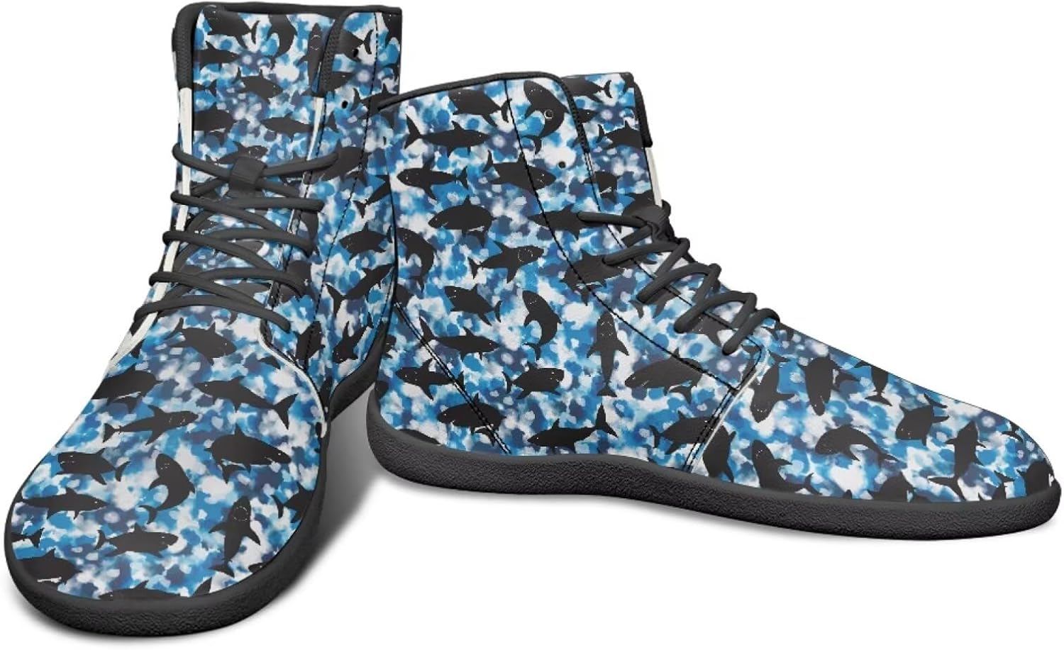 

Высокие кроссовки с морским животным принтом и обувь для босоного ходьбы, заземляющие кроссовки для мужчин, обувь для кросс-тренинга и путешествий Watdotory, Black Shark Pattern