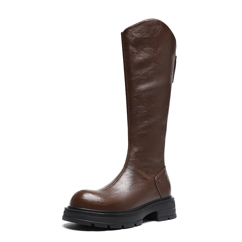 ZHR Высокие сапоги 5,5 см женские с коричневым флисовым утеплителем, цвет Brown Fleece-Lined Thermal