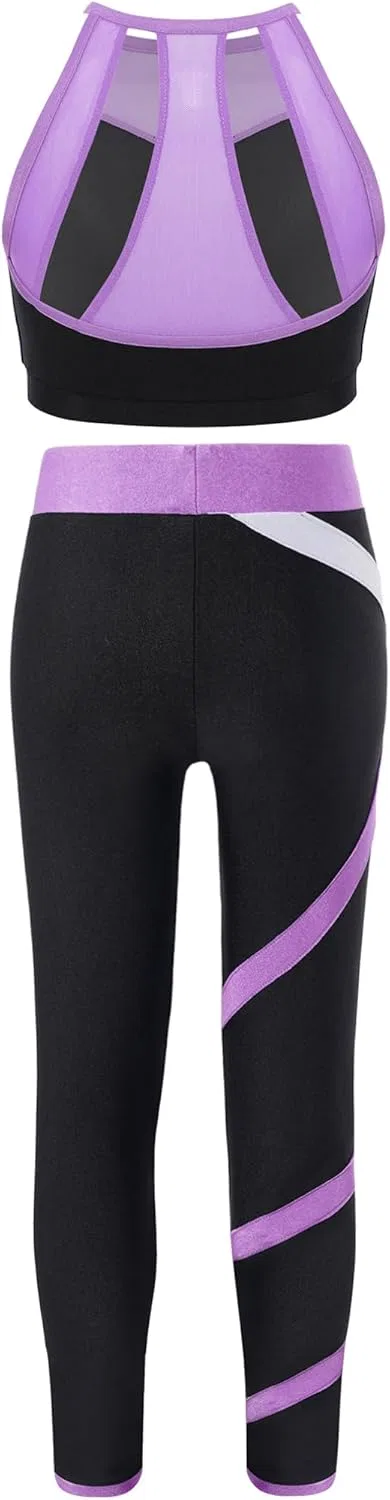 Детский спортивный комплект из топа и леггинсов YiZYiF, Purple — фото 2