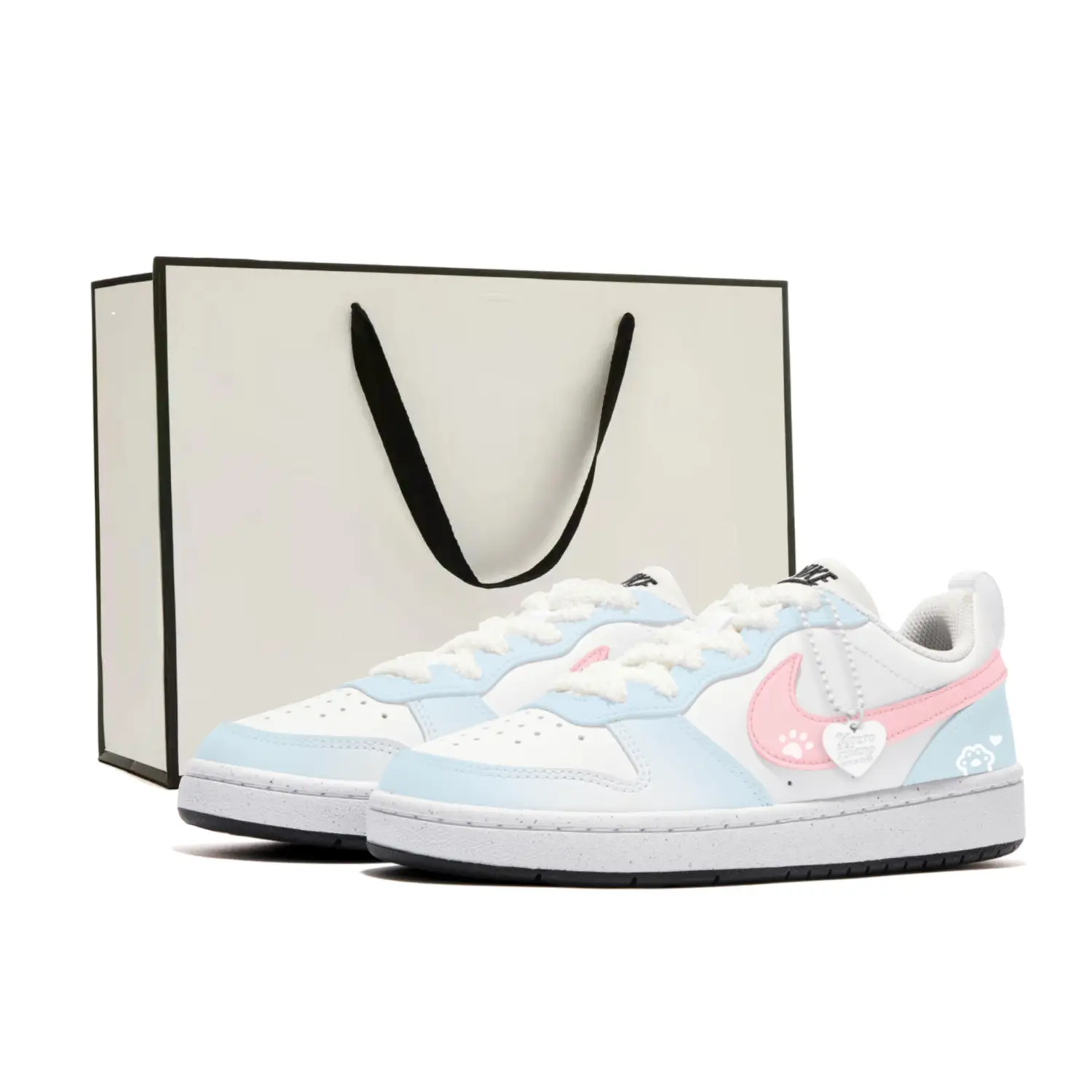 

Nike Court Borough Slip Resistant, Abrasion Resistant, Breathable Low top Skateboard Shoes Blue Pink GS