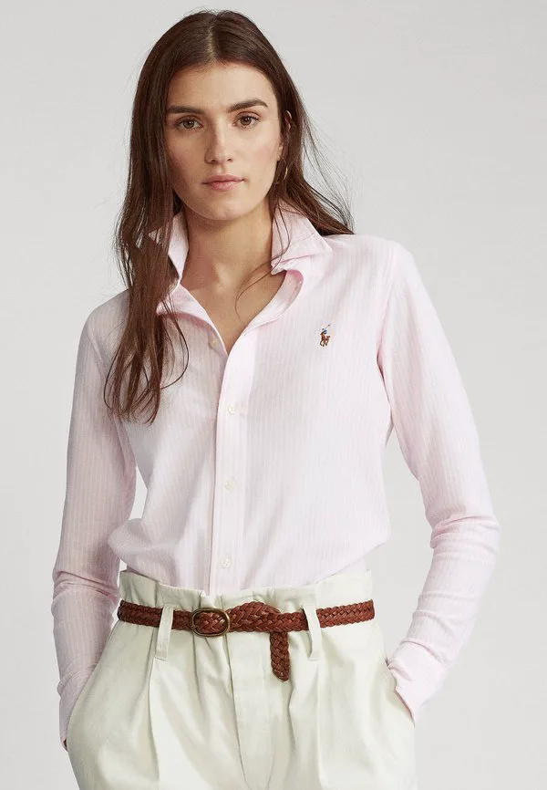 Полосатая рубашка-оксфорд, блузка на пуговицах Polo Ralph Lauren, Carmel Pink/White
