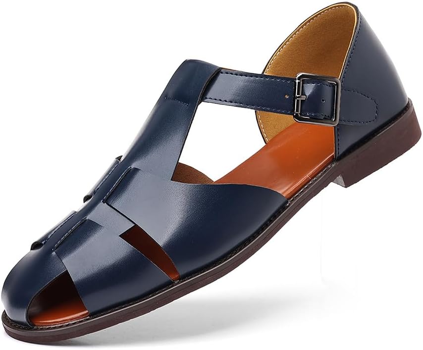 

Мужские закрытые сандалии-рыбацкие Santimon с пряжкой, летние туфли из дышащей искусственной кожи, удобные повседневные сандалии для работы, путешествий и прогулок, синий