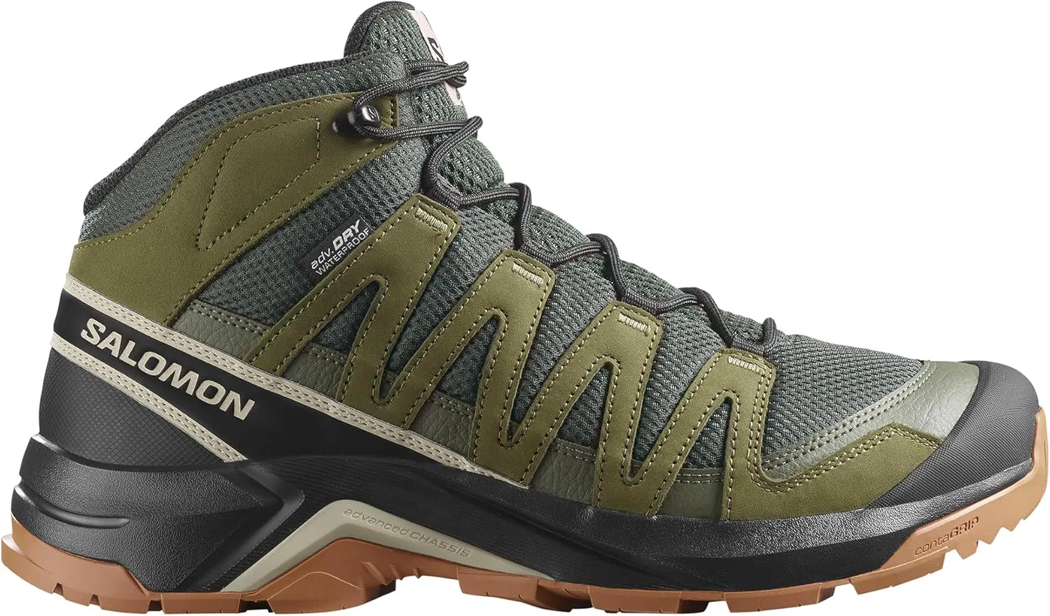 Мужские походные ботинки Salomon X-Adventure Recon Mid с Gore-Tex, водонепроницаемые и устойчивые для сложных троп и походов в любую погоду, оливковый
