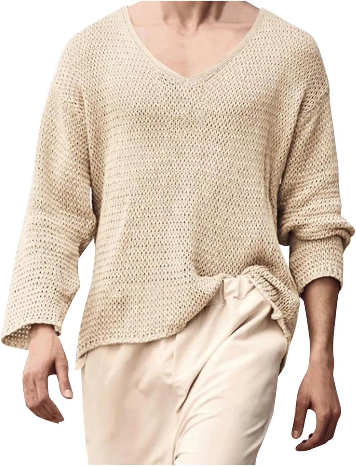 

Мужской вязаный свитер с длинным рукавом, свободный, круглый вырез