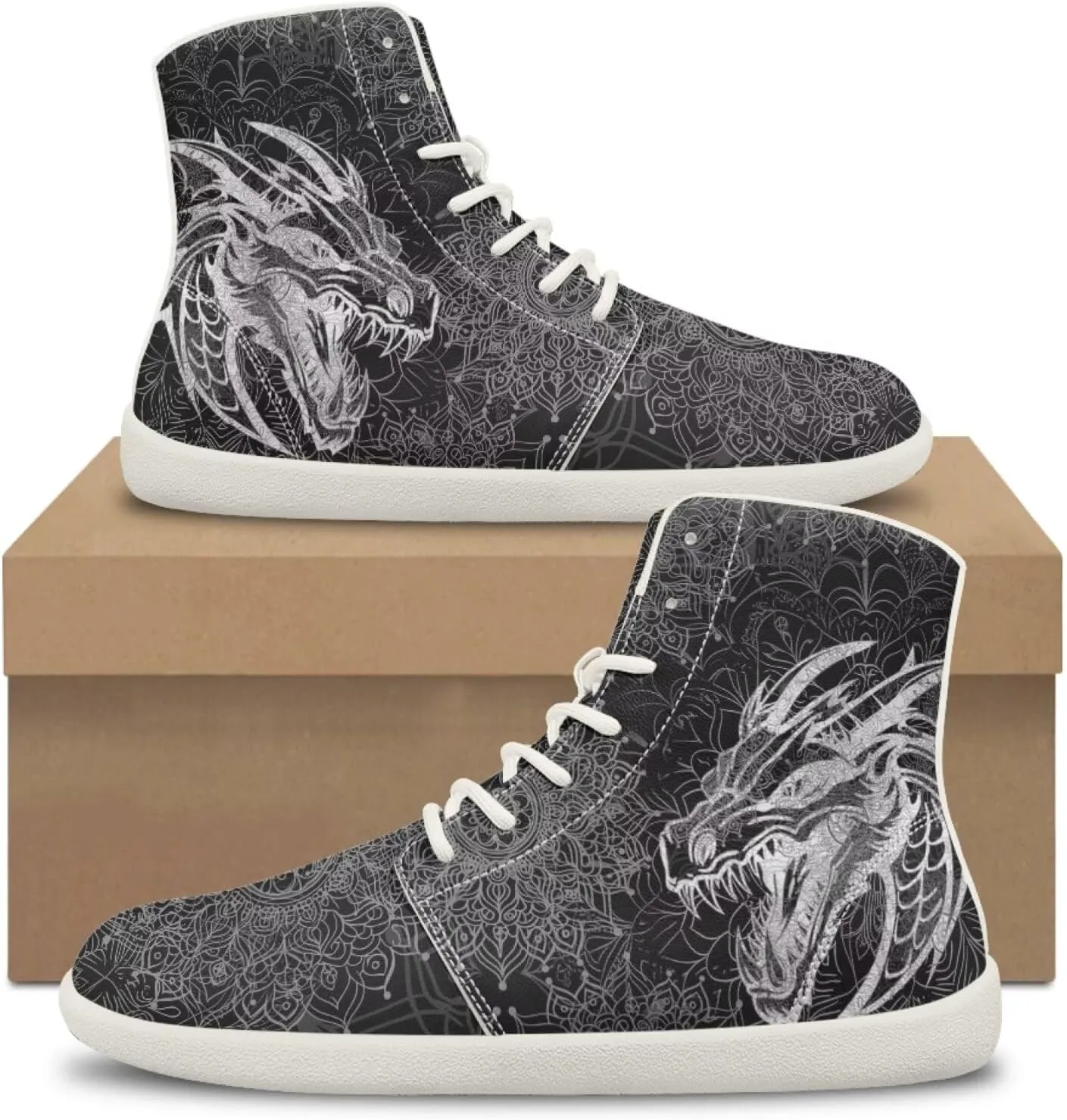 Мужские кроссовки Dragon Print для бега, слипоны, высокие, для ходьбы, занятий в спортзале, тенниса и спорта Ecaestolph, черный — фото 3