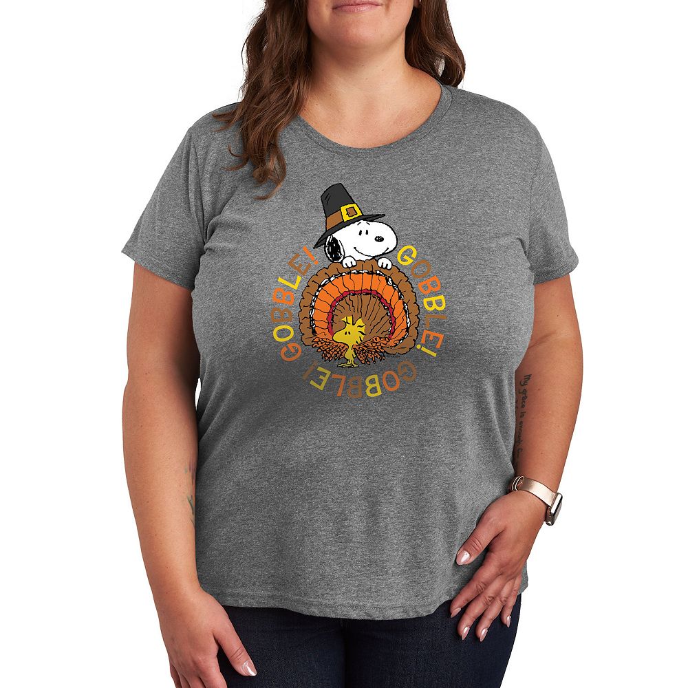 

Футболка с рисунком Plus Peanuts Snoopy and Woodstock Gobble Gobble Licensed Character, цвет Heather Gray