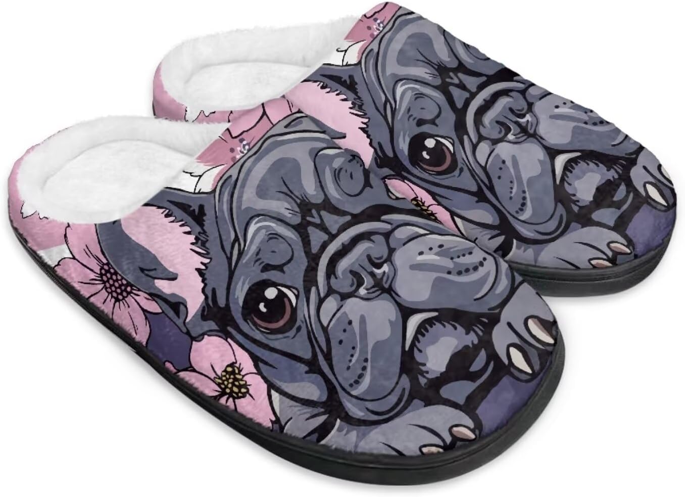 

Зимние пушистые тапочки мужские домашние тапочки животные тапочки для женщин Нескользящие теплые уютные домашние тапочки Chririnla, Flower French Bulldog