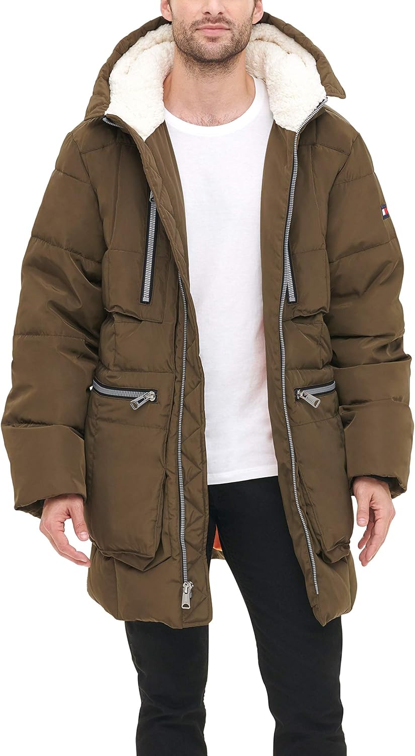 Мужская парка Tommy Hilfiger из толстой стеганой шерсти с капюшоном, Army Green — фото 3