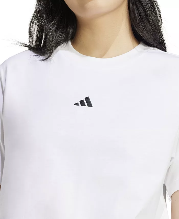 Женская хлопковая футболка с коротким рукавом и круглым вырезом с логотипом adidas, мультиколор — фото 4