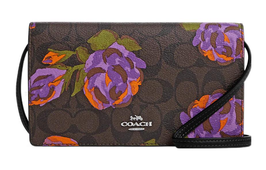 

COACH Сумка Anna Canvas с кожаной сумочкой через плечо кроссбоди маленький размер women's коричневый черный