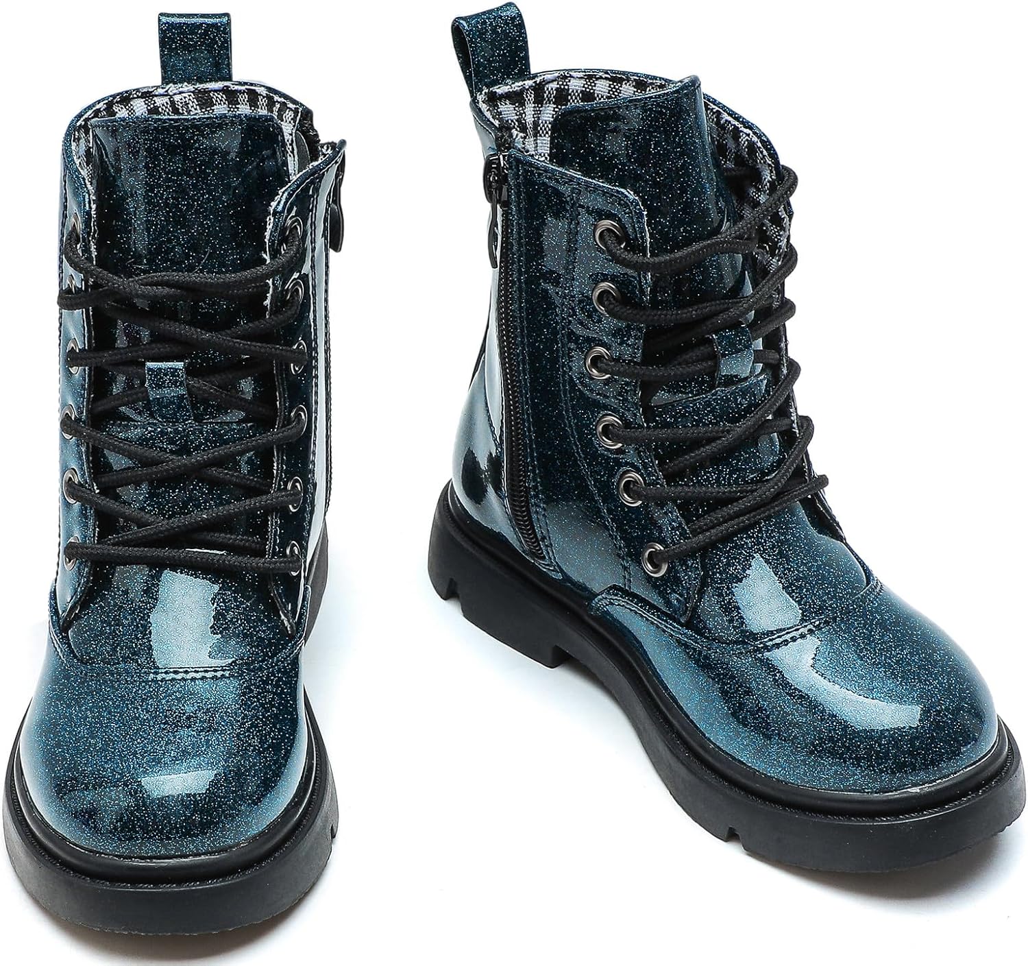 

Ботинки DADAWEN для мальчиков и девочек, водонепроницаемые, на шнуровке с блестками, средней длины, с боковой молнией для малышей, детей младшего и старшего возраста, Navy Glitter