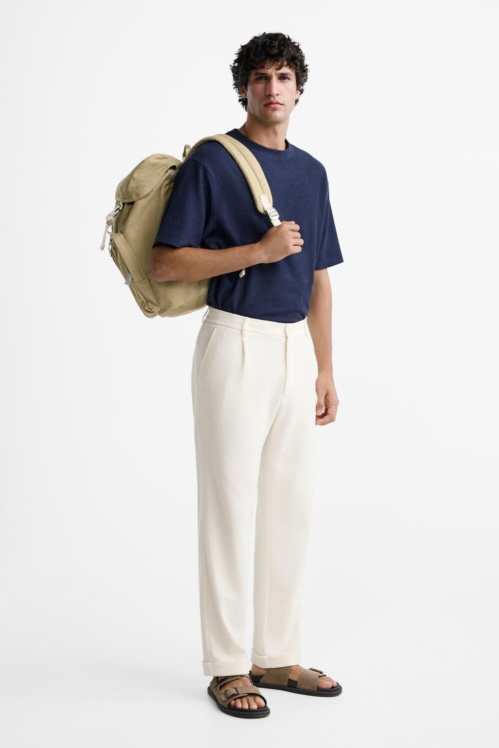 

Рюкзак из ткани с многокарманными вещами ZARA, песочно-коричневый