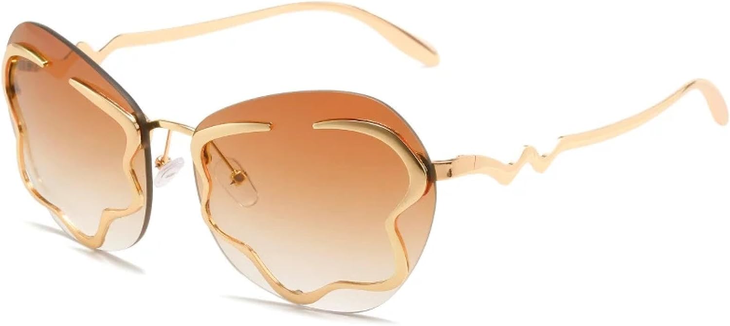 

Винтажные металлические солнцезащитные очки без оправы для женщин и мужчин, модные солнцезащитные очки для уличной фотографии, вечеринок, защита от УФ-излучения UV400 TKKTLLT, Gold Gradient Tea