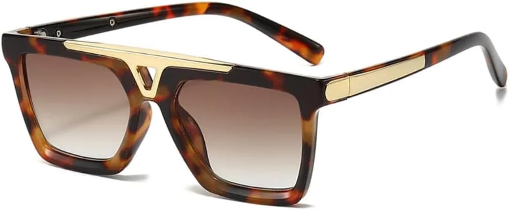 

Большие солнцезащитные очки для женщин и мужчин в винтажном стиле, с металлическими вставками, модные солнцезащитные очки для женщин с защитой от УФ-излучения UV400 UUPTTPL, Leopard Brown