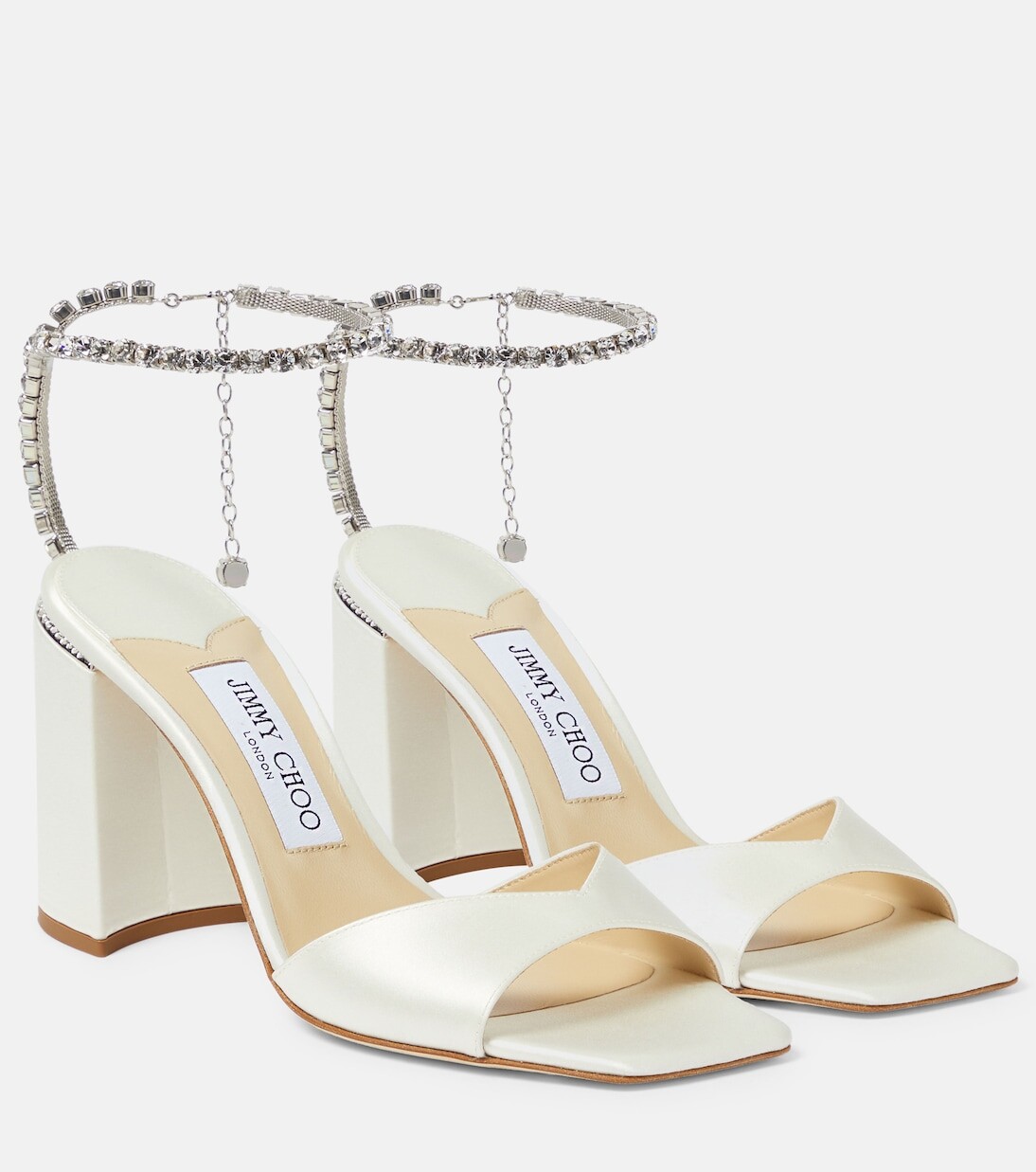 Атласные босоножки saeda 85 с декором Jimmy Choo, белый