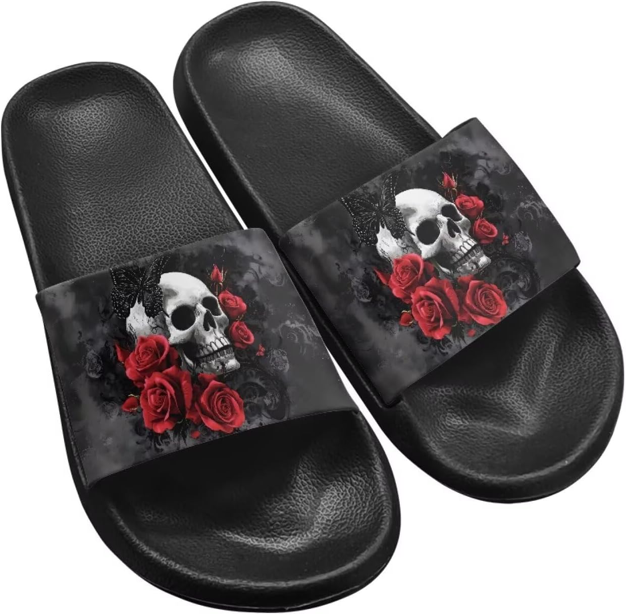 

Тапочки Hechitok для женщин и мужчин, домашние тапочки, шлепанцы для душа, слайды, банные сандалии, легкие, противоскользящие, легко чистятся, Skull Rose