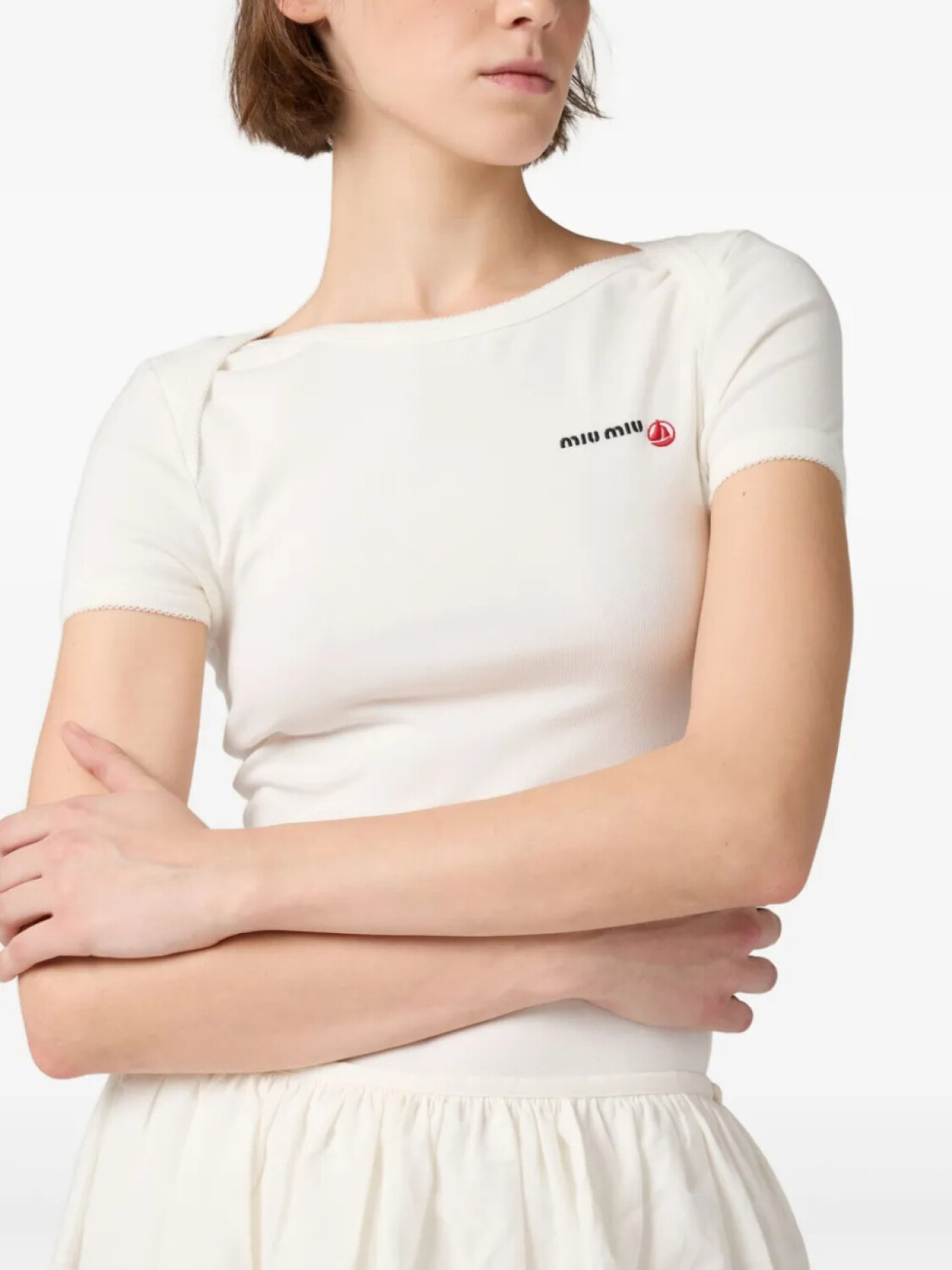 Miu Miu боди с вышивкой из коллаборации с Petit Bateau, белый — фото 3
