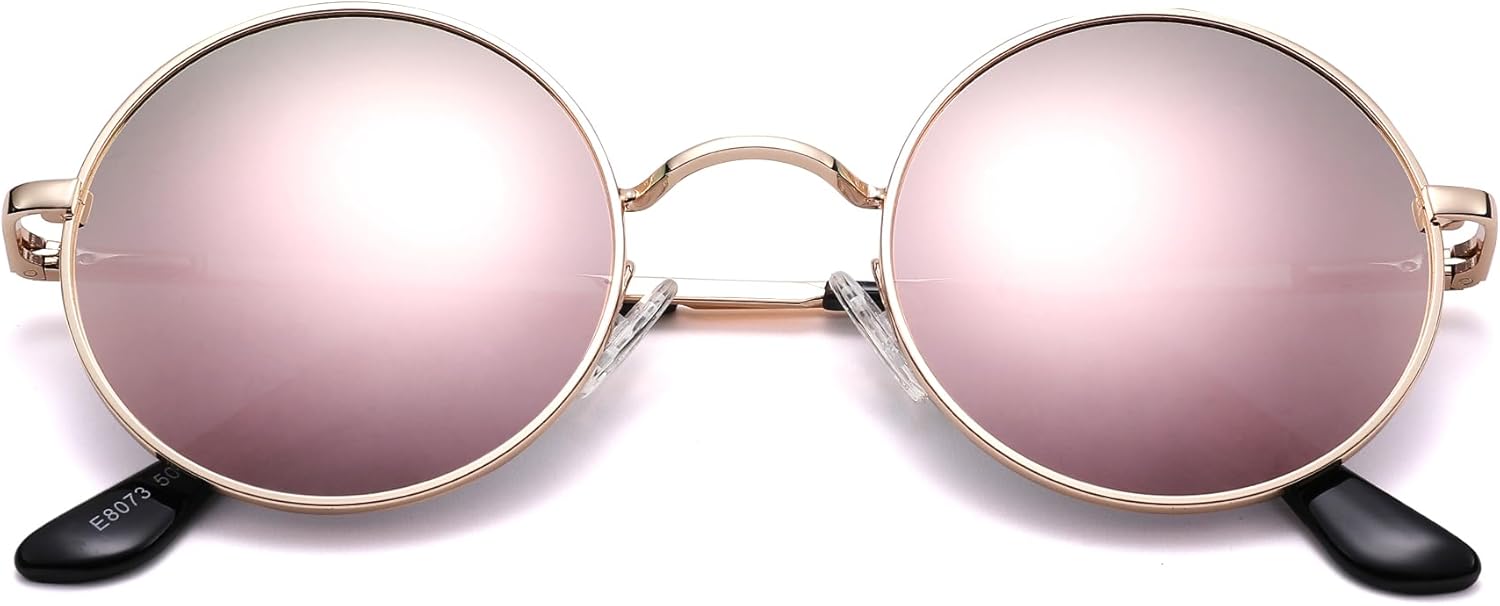 

Солнцезащитные очки Pro Acme Small Round Polarized Sunglasses для мужчин и женщин, в стиле ретро, ​​металлические, в стиле хиппи, с защитой от УФ-излучения UV400, G9 - Gold Frame/Pink Mirrored Lens