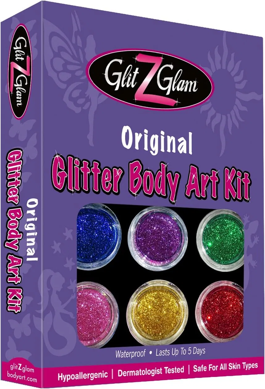 Набор для временных татуировок с блестками GlitZGlam, 6 цветов, 7 мл