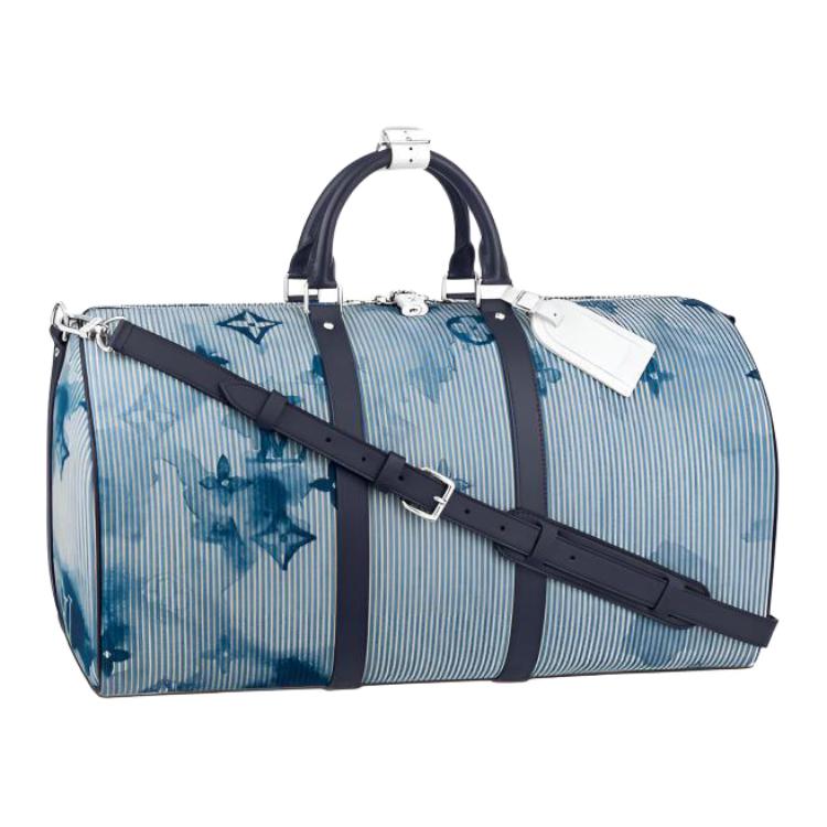 

LOUIS VUITTON Сумка Keepall Bandouliere 50 в технике акварель с полосками гикори под деним