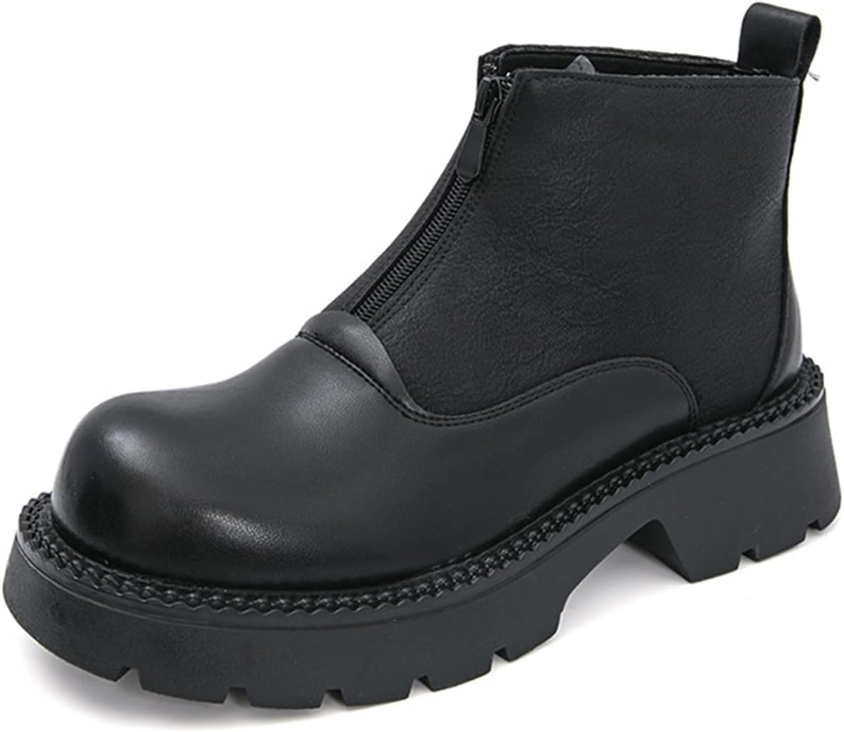 

Мужские кожаные ботинки Челси на платформе с массивным каблуком, роскошный круглый носок, грубая подошва, и деловые ботинки Generic, черный