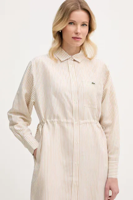 Платье-рубашка Lacoste с полосками, бежевый — фото 4
