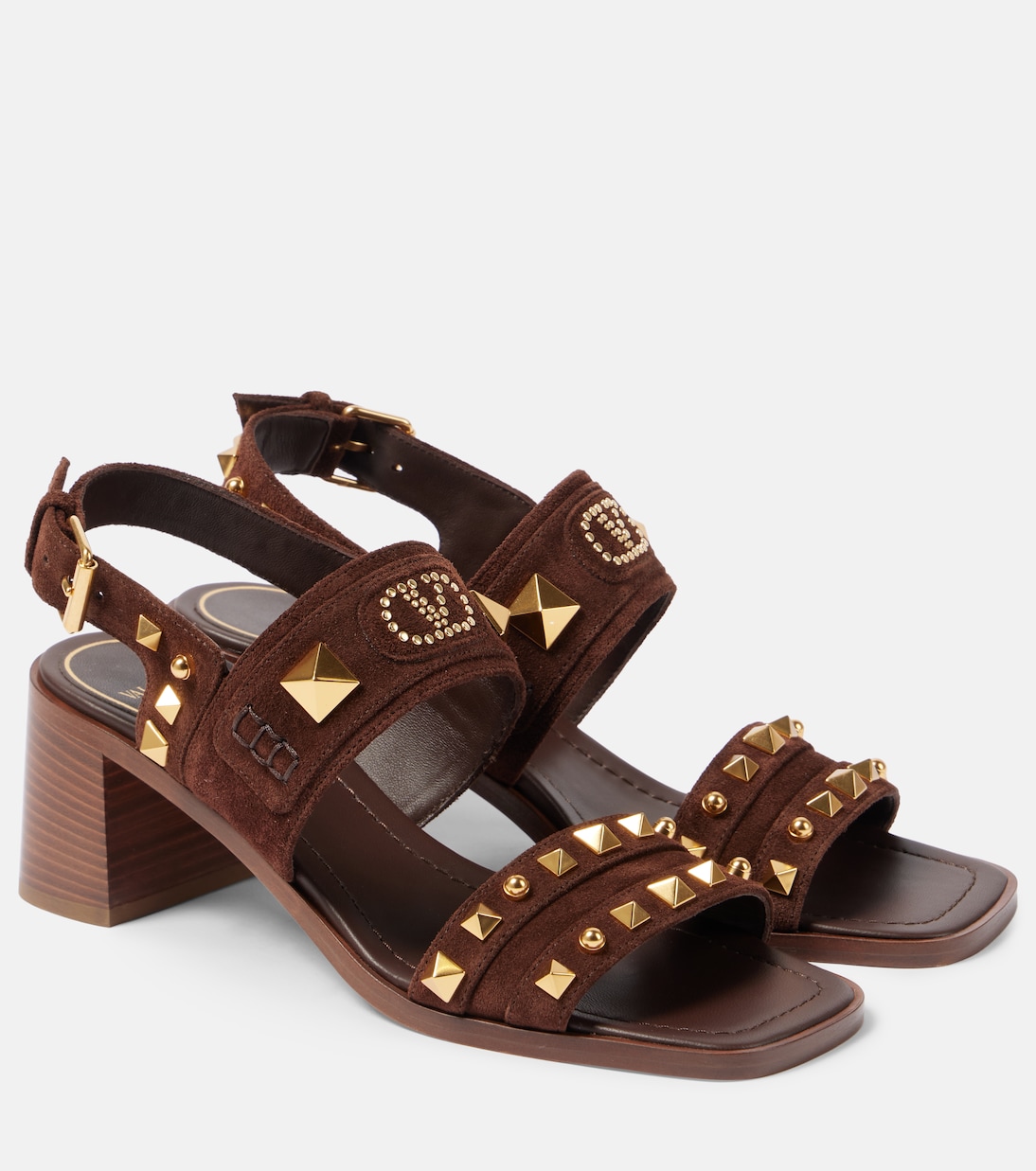 Замшевые сандалии Plaster Caster Rockstud Valentino Garavani, Fondant
