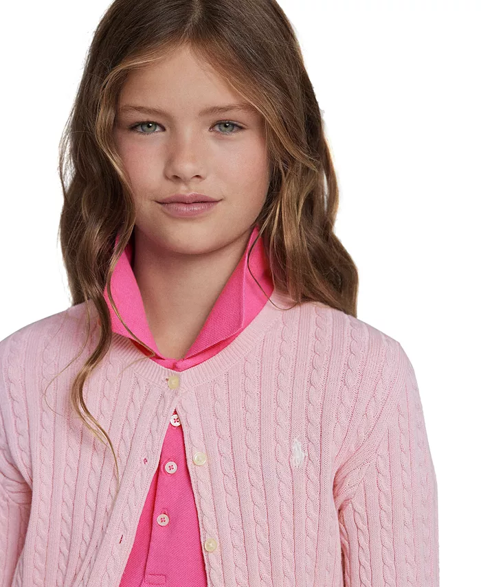 Кардиган из хлопка с крупной вязкой Big Girls Polo Ralph Lauren, розовый — фото 3