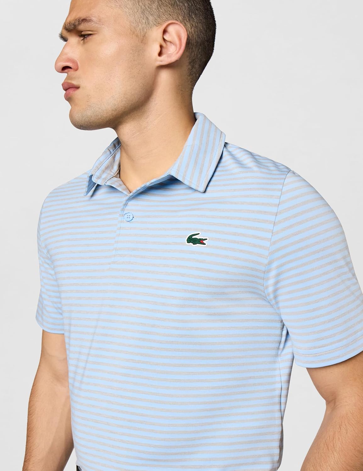 Lacoste мужская спортивная поло Regular Fit с защитой от ультрафиолета для гольфа, Classic Blue/Silver Chine Striped — фото 2