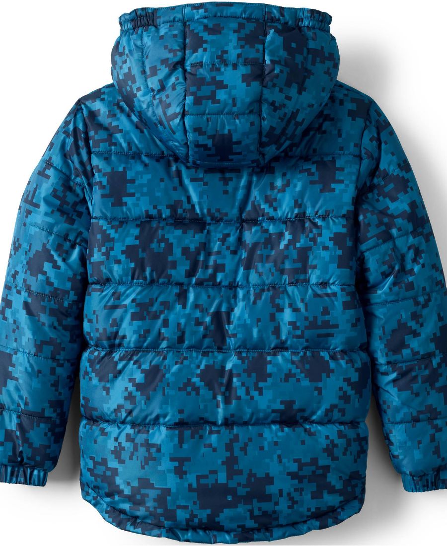 Двусторонняя флисовая куртка-пуховик с капюшоном для мальчиков Lands' End, Blue camo/light blue — фото 3