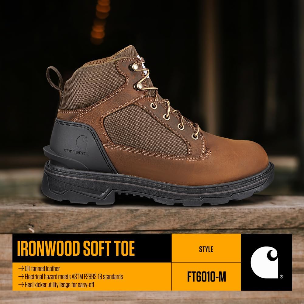 Carhartt Ironwood водонепроницаемые рабочие ботинки для мужчин - 6-дюймовые, усиленная промасленная кожа с дышащей мембраной, EH и нескользящие подошвы, Bison Brown Oil Tan — фото 4