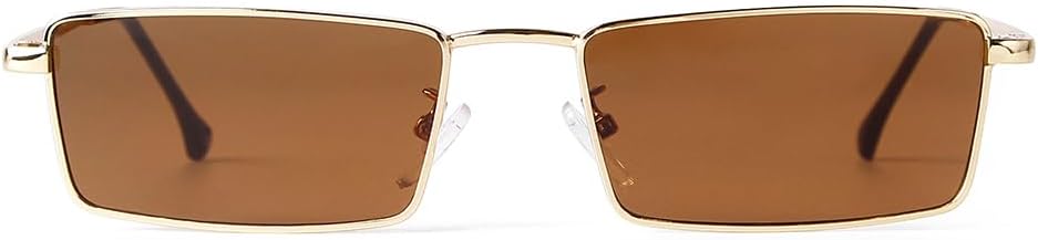 

Маленькие солнцезащитные очки в форме прямоугольника, в стиле Y2K, для женщин и мужчин, ретро, ​​80-х и 90-х, солнцезащитные очки с защитой от ультрафиолета UV400 Laurinny, Gold/Brown