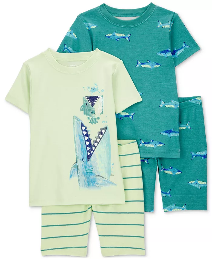

Детский комплект пижамы из хлопка с принтом акулы для мальчиков, 4 предмета Carter's, зеленый