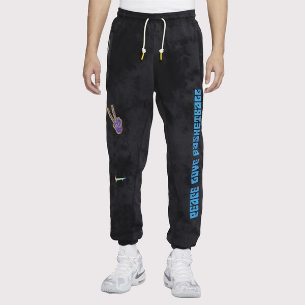 Брюки graffiti embroidered basketball sports fleece lined stay warm knit long pants black Nike, черный — фото 4