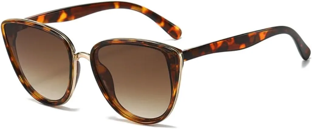 

Винтажные солнцезащитные очки «кошачий глаз» для женщин, защита от УФ-излучения UV400, зеркальные, популярные, модные, класса люкс TVTBBVV, Leopard-brown